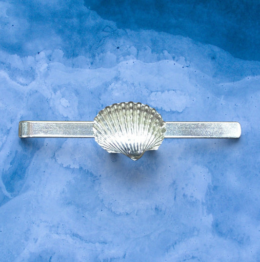 Santiago Shell Tie Clip (Pilgrim Shell), Handcast Pewter Tie Clip, Polished Finish