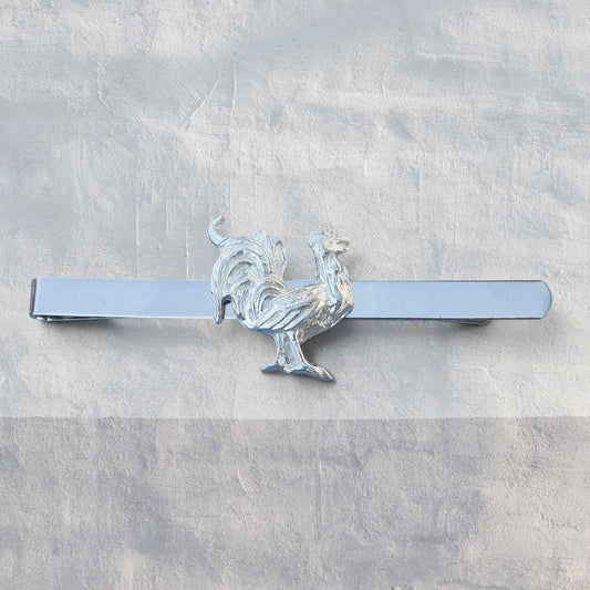 Cockerel Tie Clip, Handcast Pewter Tie Clip, Polished Finish