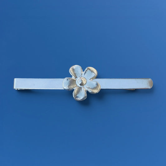 Daisy Tie Clip, Handcast Pewter Tie Clip, Polished Finish