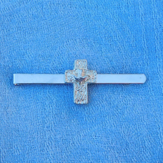 Cross and Dove Tie Clip, Handcast Pewter Tie Clip, Polished Finish