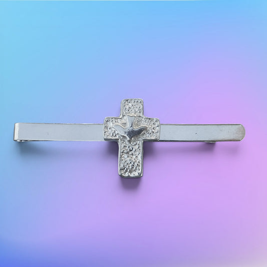 Cross and Dove Tie Clip, Handcast Pewter Tie Clip, Polished Finish