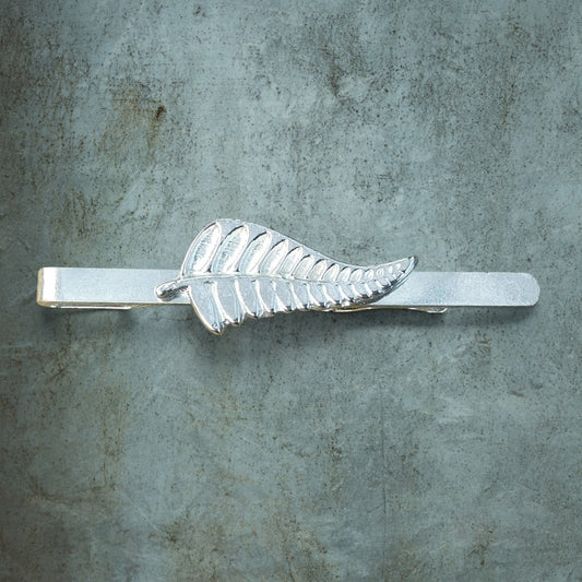 Silver Fern Tie Clip, Handcast Pewter with a Highly Polished Finish