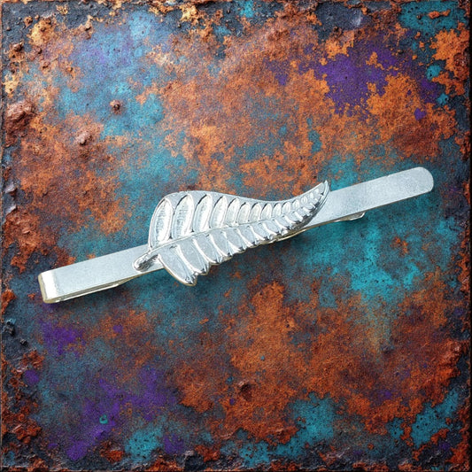 Silver Fern Tie Clip, Handcast Pewter with a Highly Polished Finish