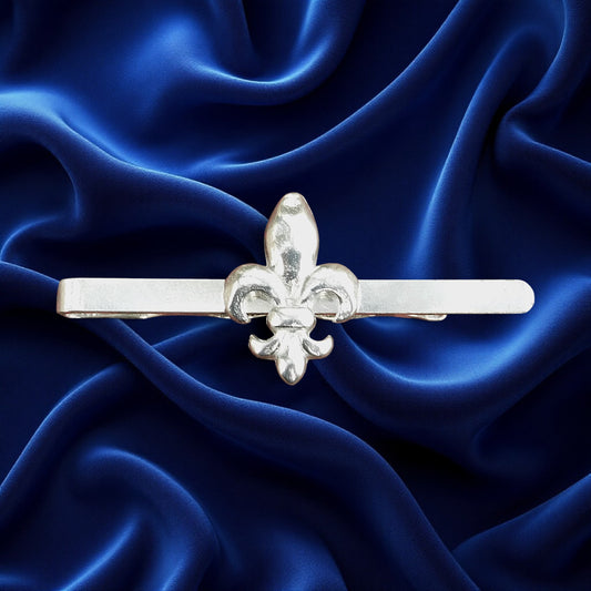 Fleur de Lys Tie Clip, Handcast Pewter Tie Clip, Polished Finish