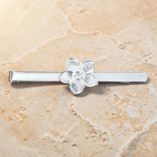 Forget Me Not Tie Clip, Handcast Pewter Tie Clip, Polished Finish