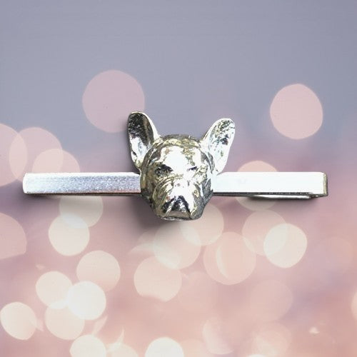 French Bulldog Head Tie Clip, Handcast Pewter Tie Clip, Polished Finish