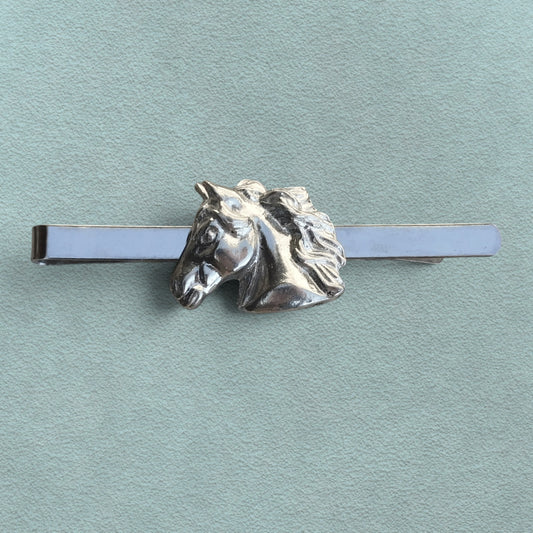 Horse Head Tie Clip (Profile Design), Handcast Pewter Tie Clip, Polished Finish