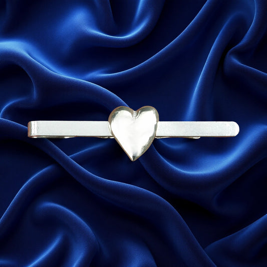Heart Tie Clip, Handcast Pewter Tie Clip, Polished Finish