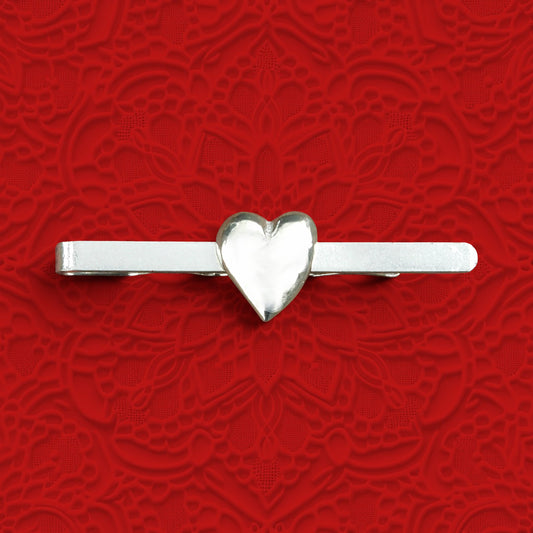 Heart Tie Clip, Handcast Pewter Tie Clip, Polished Finish