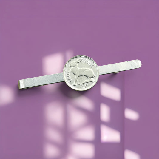 Irish Threepence Coin Tie Clip, Handcast Pewter Tie Clip, Polished Finish