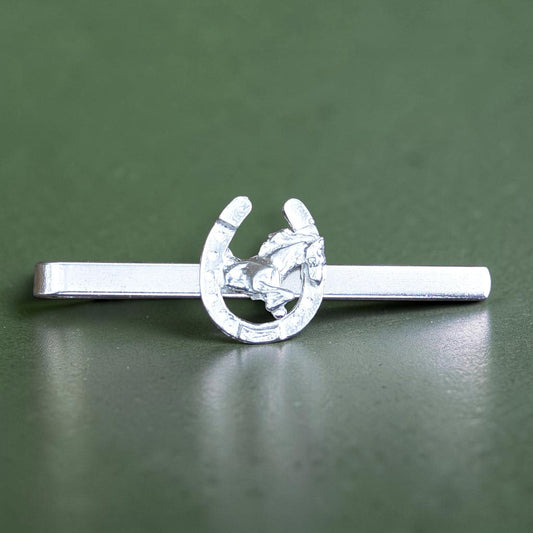Horseshoe Tie Clip, Handcast Pewter Tie Clip, Polished Finish