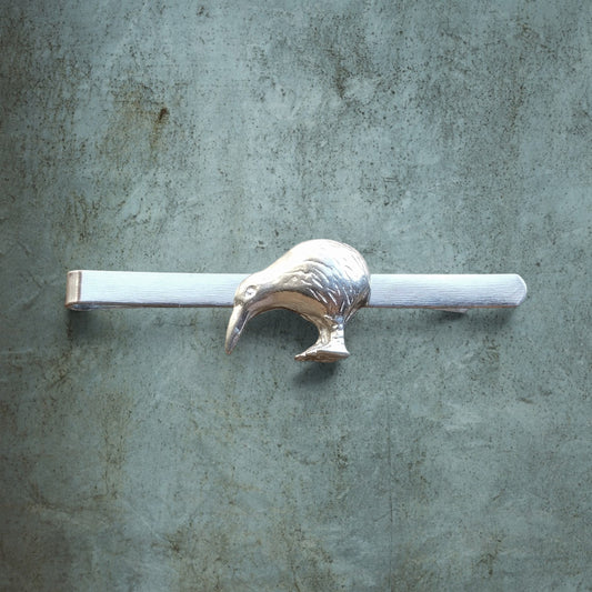 Kiwi Bird Tie Clip (New Zealand Design), Handcast Pewter Tie Clip, Polished Finish