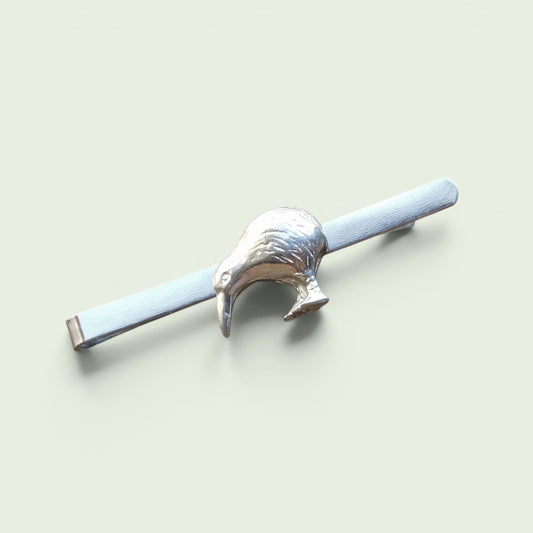 Kiwi Bird Tie Clip (New Zealand Design), Handcast Pewter Tie Clip, Polished Finish