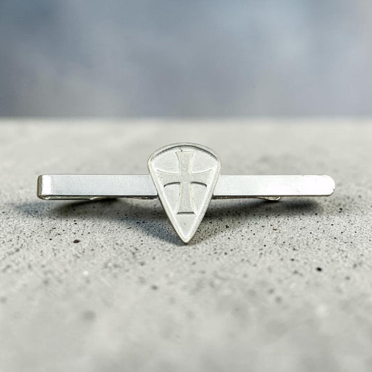 Knights Templar Tie Clip (Long Shield, Raised Cross), Handcast Pewter Tie Clip, Polished Finish