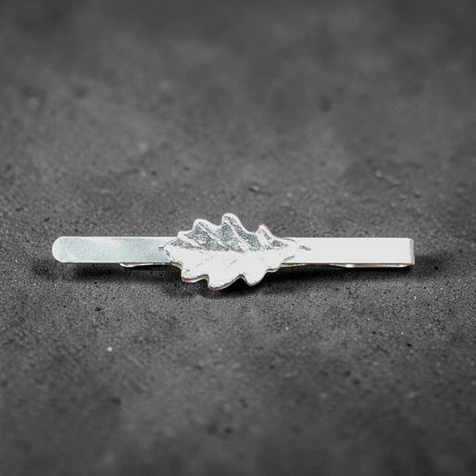Oak Leaf Tie Clip (Medium), Handcast Pewter Tie Clip, Polished Finish