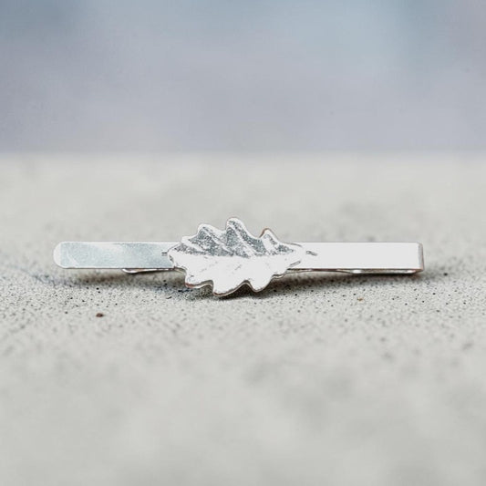 Oak Leaf Tie Clip (Medium), Handcast Pewter Tie Clip, Polished Finish