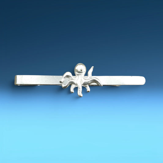 Octopus Tie Clip, Handcast Pewter Tie Clip, Polished Finish
