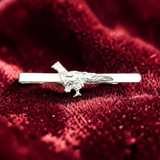 Walking Pheasant Tie Clip (Hand Carved Design), Handcast Pewter Tie Clip, Polished Finish