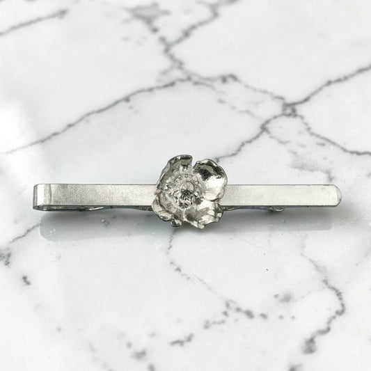 Poppy Tie Clip, Handcast Pewter Tie Clip, Polished Finish
