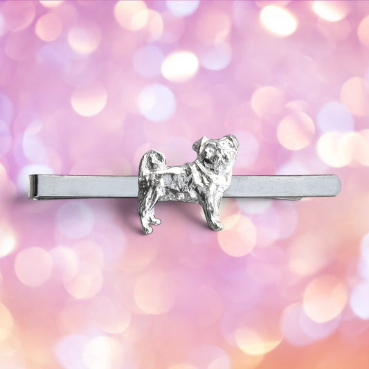 Pug Dog Tie Clip, Handcast Pewter Tie Clip, Polished Finish