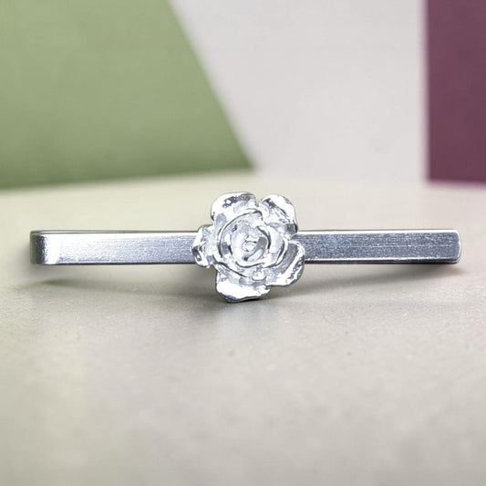 Rose Tie Clip (Flower Design), Handcast Pewter Tie Clip, Polished Finish