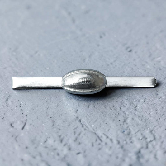 Rugby Ball Tie Clip, Handcast Pewter Tie Clip, Polished Finish
