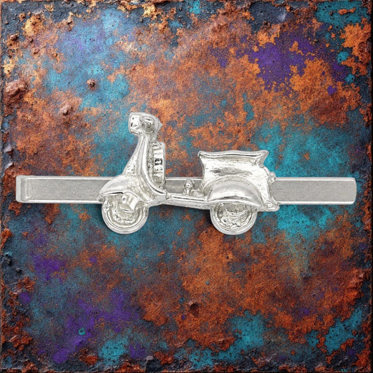 Scooter Tie Clip, Handcast Pewter Tie Clip, Polished Finish