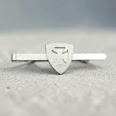Knights Templar Tie Clip (Shield, Inset Cross), Handcast Pewter Tie Clip, Polished Finish