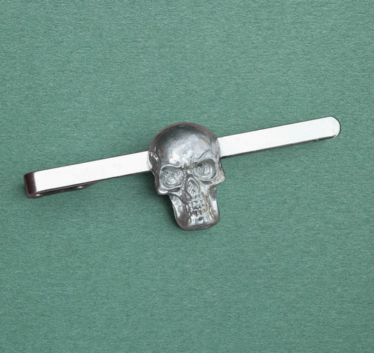 Skull Tie Clip, Handcast Pewter Tie Clip, Polished Finish