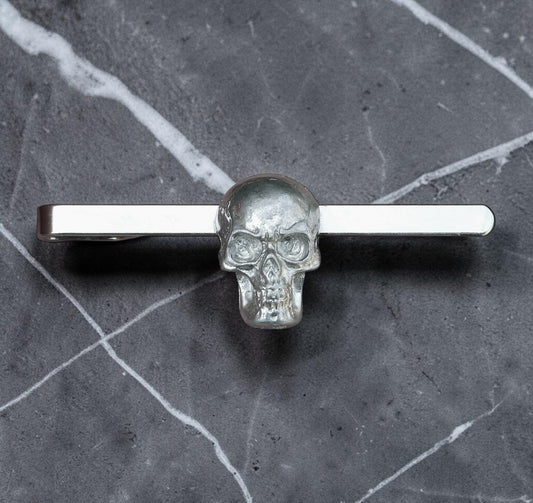 Skull Tie Clip, Handcast Pewter Tie Clip, Polished Finish