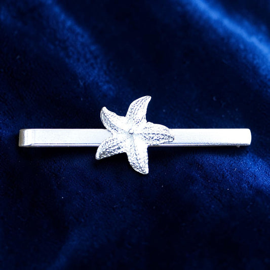 Starfish Tie Clip, Handcast Pewter Tie Clip, Polished Finish