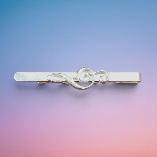 Treble Clef Tie Clip, Handcast Pewter Tie Clip, Polished Finish