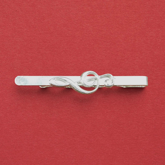 Treble Clef Tie Clip, Handcast Pewter Tie Clip, Polished Finish