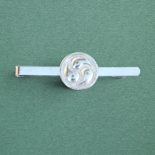 Triskelion Tie Clip, Handcast Pewter Tie Clip, Polished Finish