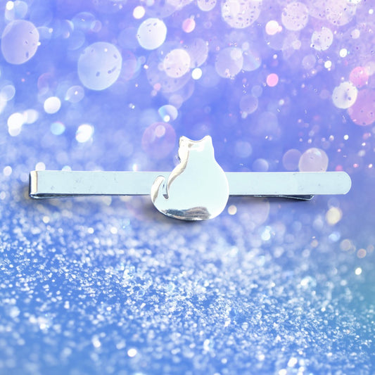 Cat Tie Clip, Handcast Pewter Tie Clip, Polished Finish