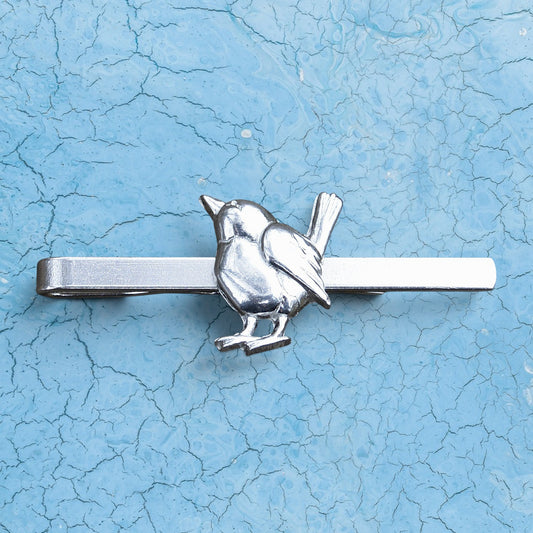 Wren Tie Clip, Handcast Pewter Tie Clip, Polished Finish