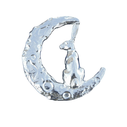 Hare and Moon Brooch (Rear View), Handcast Pewter, Polished Finish
