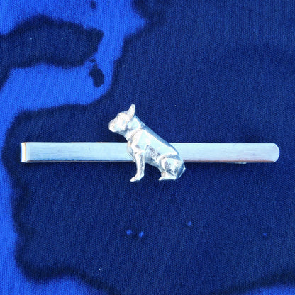 French Bulldog Tie Clip (Sitting Dog), Handcast Pewter Tie Clip, Polished Finish