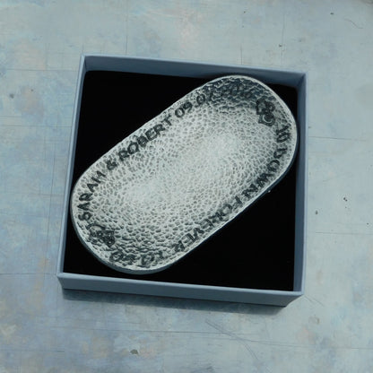 Hammered Personalised 10th Anniversary Pewter Keepsake Dish, 10 Down Forever To Go, Oval Design