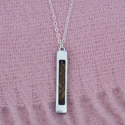 Horse Hair Bar Pendant Necklace, Personalised Keepsake Jewellery, Handcast Pewter, Adjustable Waxed Cord or Chain