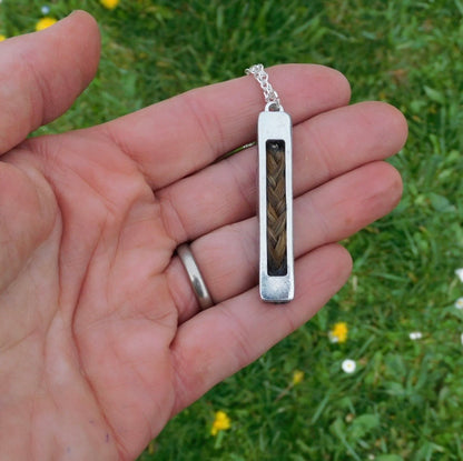 Horse Hair Bar Pendant Necklace, Personalised Keepsake Jewellery, Handcast Pewter, Adjustable Waxed Cord or Chain
