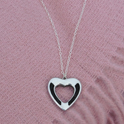 Horse Hair Heart Pendant Necklace, Personalised Keepsake Jewellery, Handcast Pewter with Cord or Chain Option