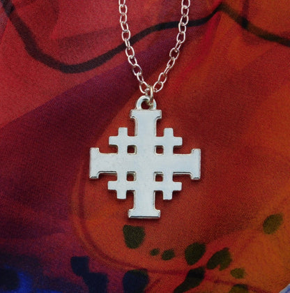 Jerusalem Cross Pendant, Handcast Pewter, Polished, with Chain or Cord