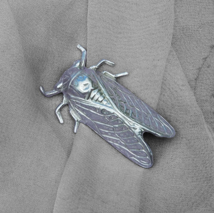 Cicada Brooch, Handcast Pewter, Polished Finish