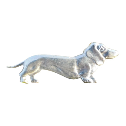 Dachshund Brooch, Handcast Pewter, Polished Finish