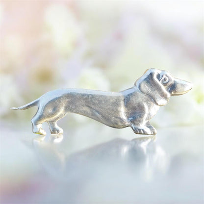 Dachshund Brooch, Handcast Pewter, Polished Finish