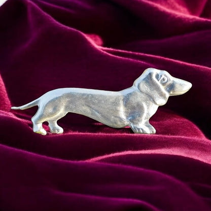 Dachshund Brooch, Handcast Pewter, Polished Finish