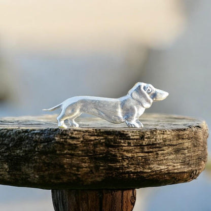 Dachshund Brooch, Handcast Pewter, Polished Finish