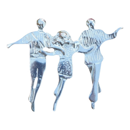 Dancing Figures Brooch, Handcast Pewter Brooch, Polished Finish