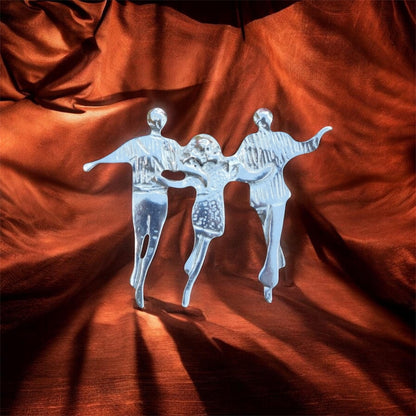 Dancing Figures Brooch, Handcast Pewter Brooch, Polished Finish